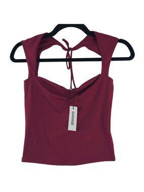 NEW Garage Red Plum Tie Back Ruched Front Tank Top Sz P/S